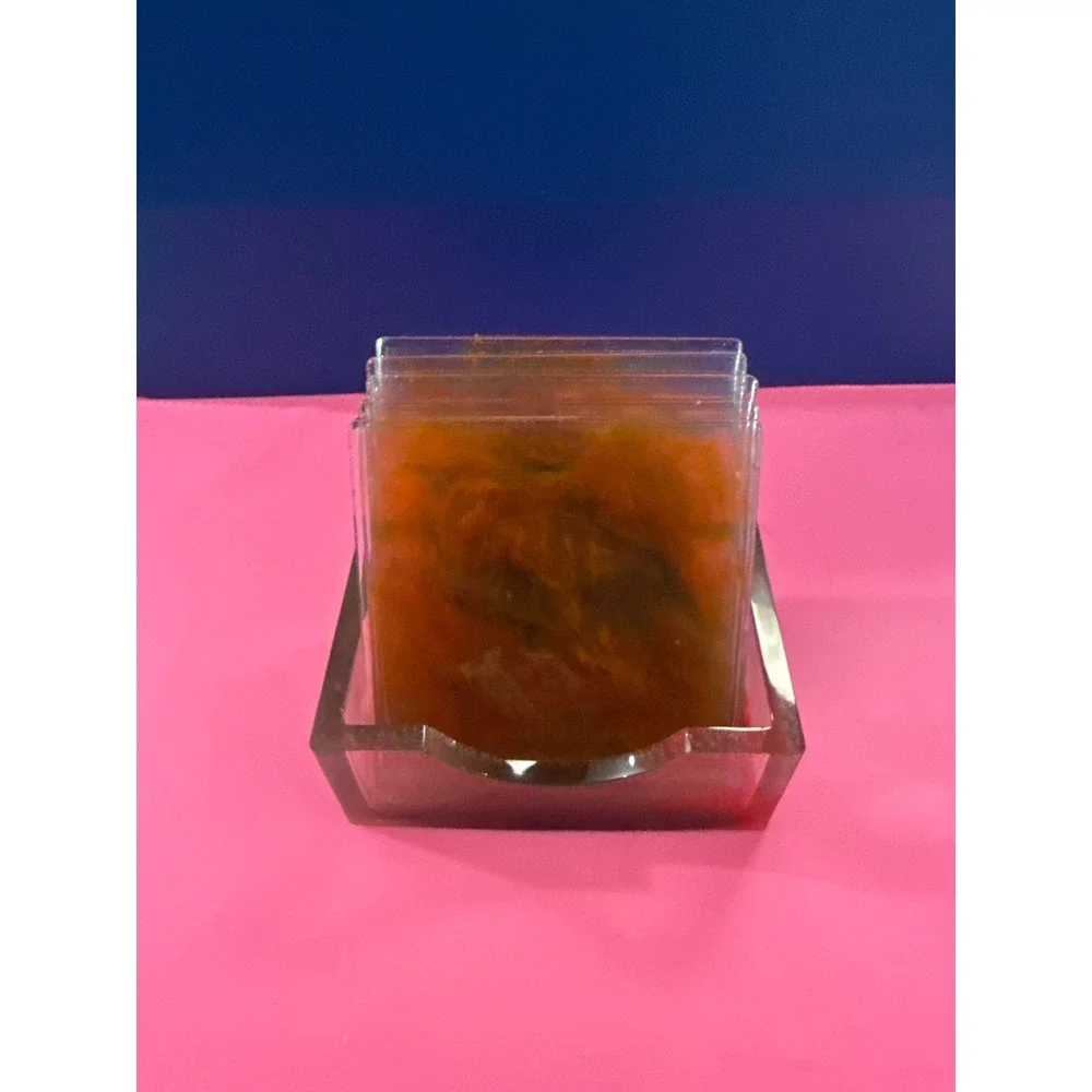 Handmade Resin Coaster Set with Holder Red Orange Alcohol Ink Abstract 6 Piece